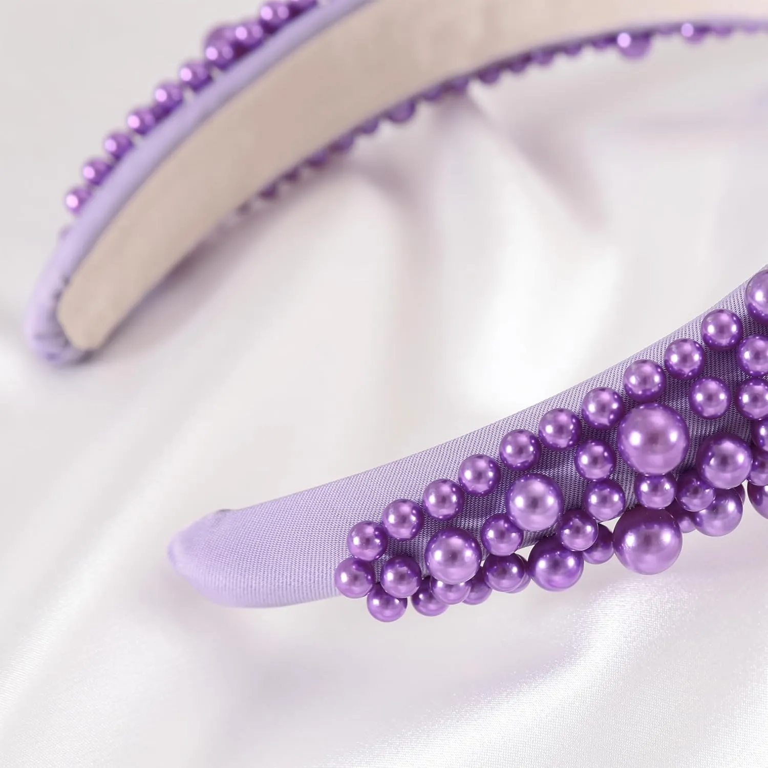 Padded Pearl Headband Thick Beaded Headbands for Women Non Slip Fancy Puffy Headband Pearl Headpiece for Bride Wedding Hairband Hair Accessories Gift B-Purple