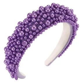 Padded Pearl Headband Thick Beaded Headbands for Women Non Slip Fancy Puffy Headband Pearl Headpiece for Bride Wedding Hairband Hair Accessories Gift B-Purple