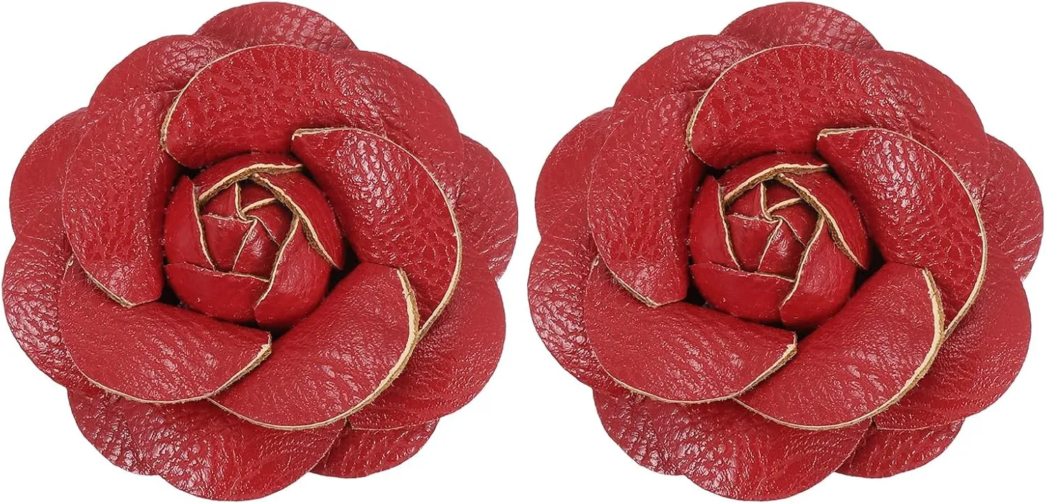 PATIKIL Flower Hair Clips, Camellia Hairpin Floral Brooches Pin Handmade Leather Flower Brooch for Lady Bridal Women Hat Dress Shirt