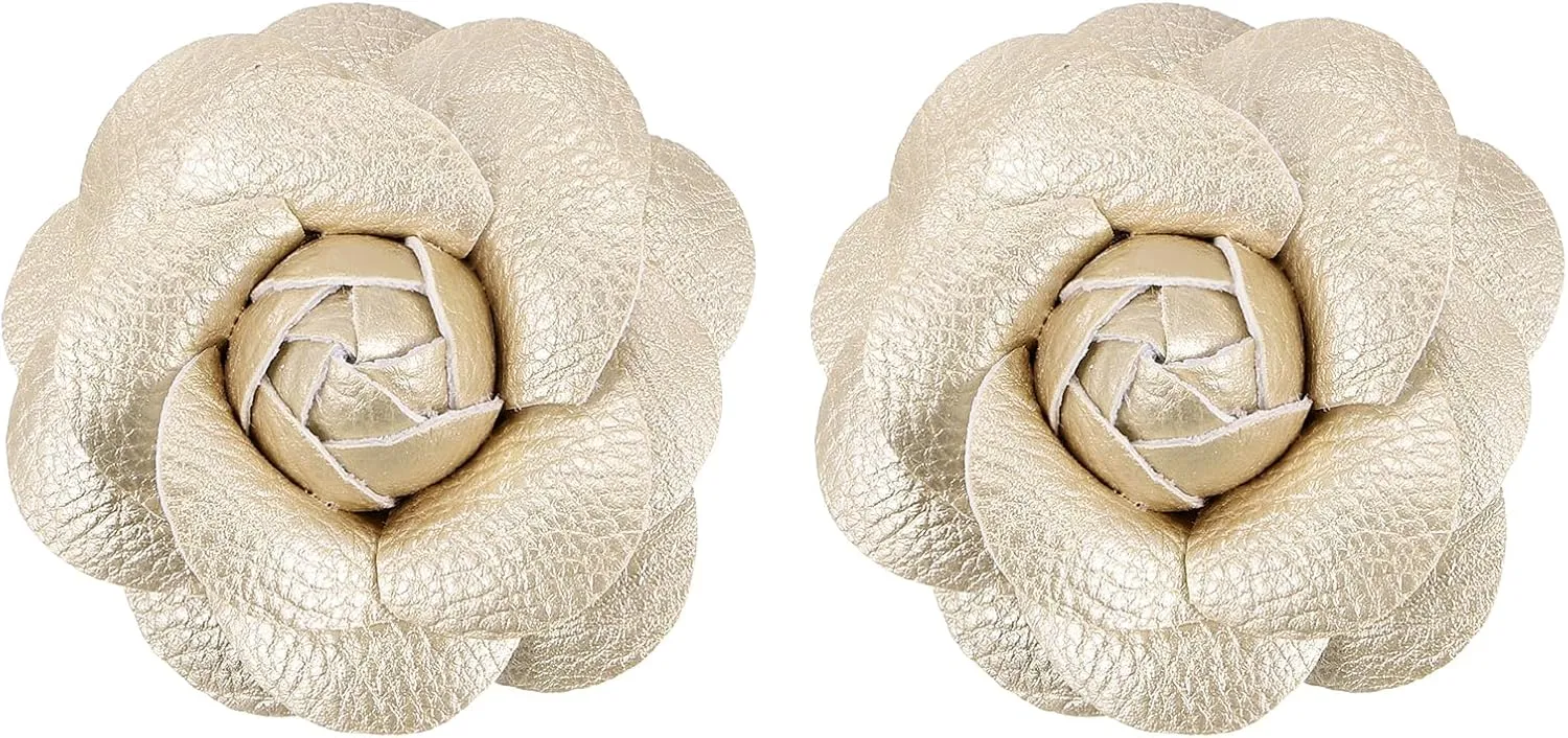 PATIKIL Flower Hair Clips, Camellia Hairpin Floral Brooches Pin Handmade Leather Flower Brooch for Lady Bridal Women Hat Dress Shirt