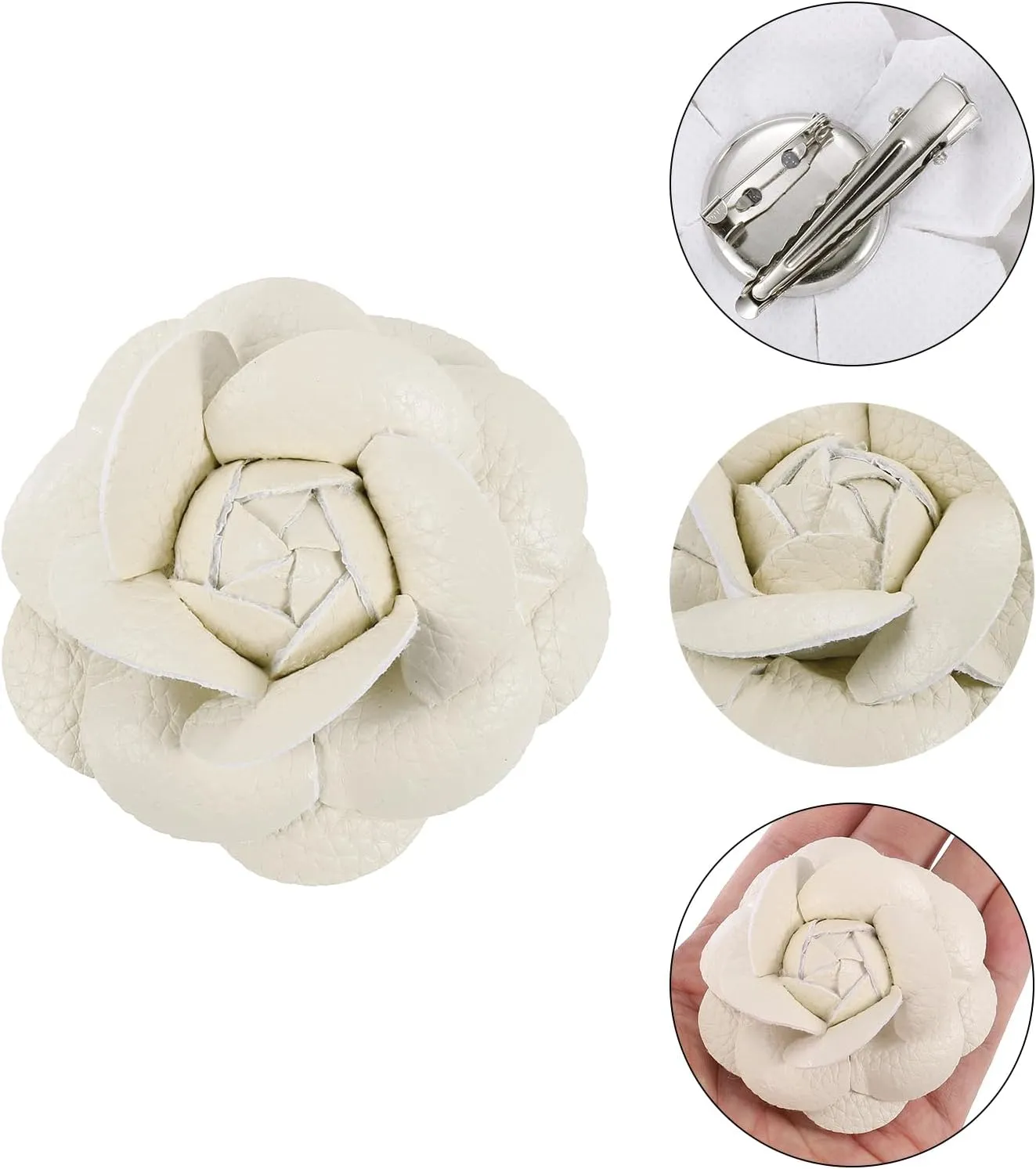 PATIKIL Flower Hair Clips, Camellia Hairpin Floral Brooches Pin Handmade Leather Flower Brooch for Lady Bridal Women Hat Dress Shirt