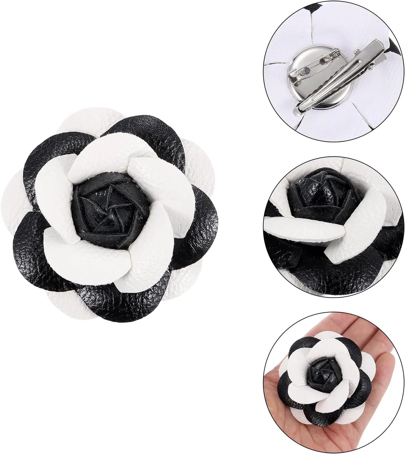 PATIKIL Flower Hair Clips, Camellia Hairpin Floral Brooches Pin Handmade Leather Flower Brooch for Lady Bridal Women Hat Dress Shirt