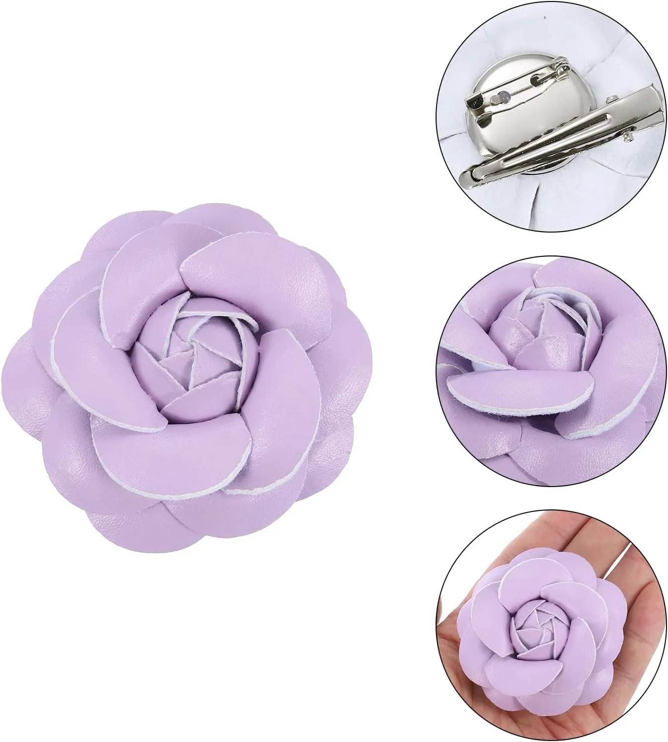 PATIKIL Flower Hair Clips, Camellia Hairpin Floral Brooches Pin Handmade Leather Flower Brooch for Lady Bridal Women Hat Dress Shirt