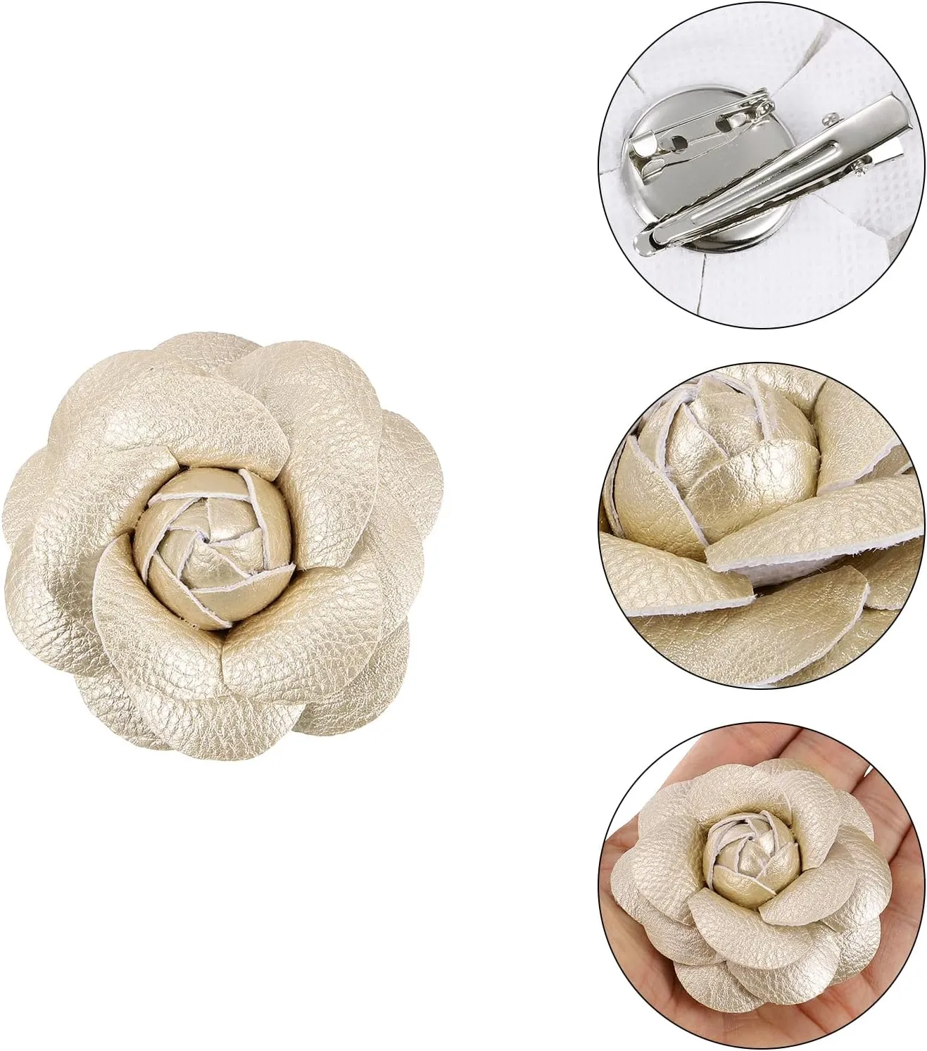 PATIKIL Flower Hair Clips, Camellia Hairpin Floral Brooches Pin Handmade Leather Flower Brooch for Lady Bridal Women Hat Dress Shirt