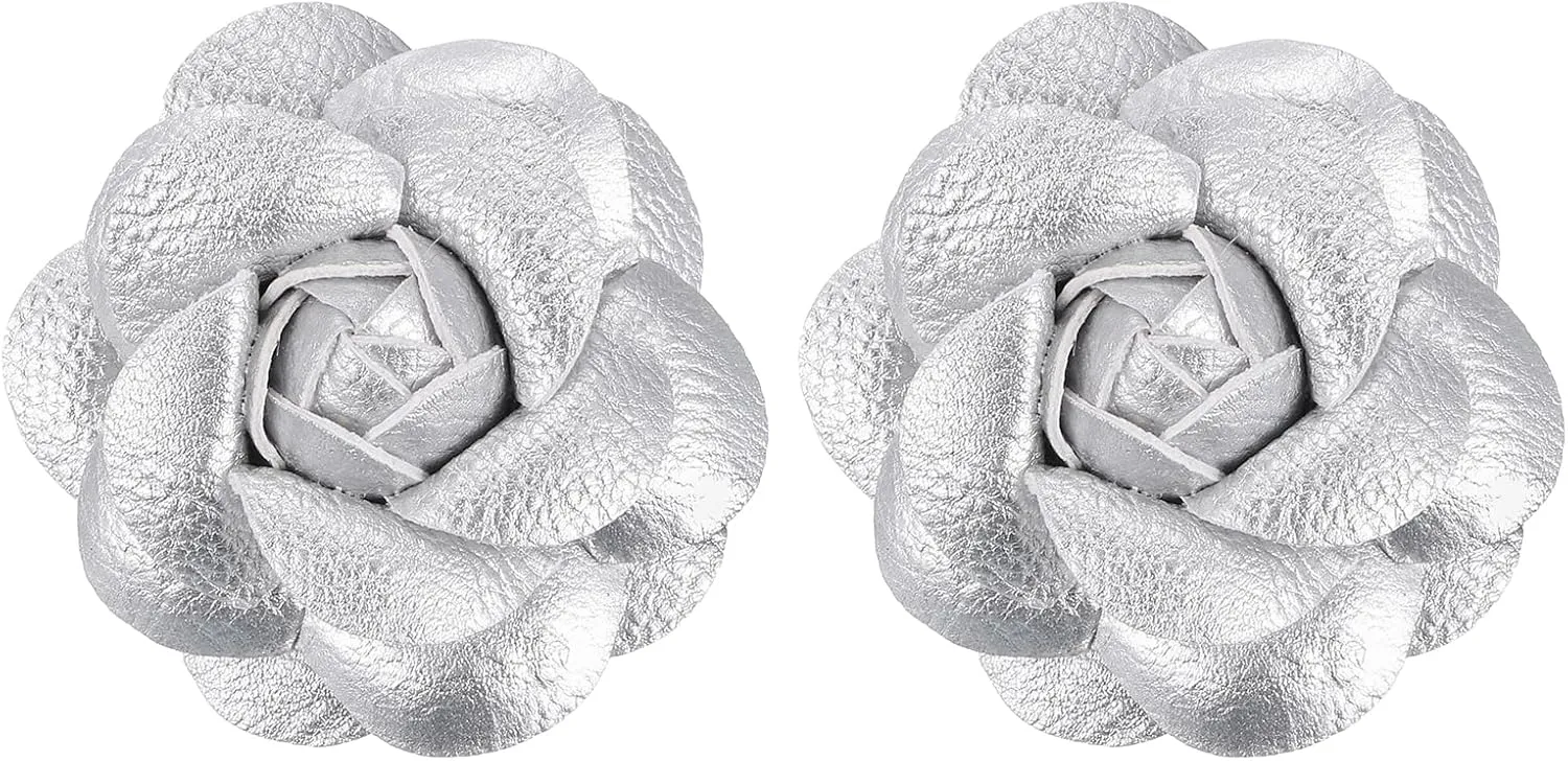 PATIKIL Flower Hair Clips, Camellia Hairpin Floral Brooches Pin Handmade Leather Flower Brooch for Lady Bridal Women Hat Dress Shirt