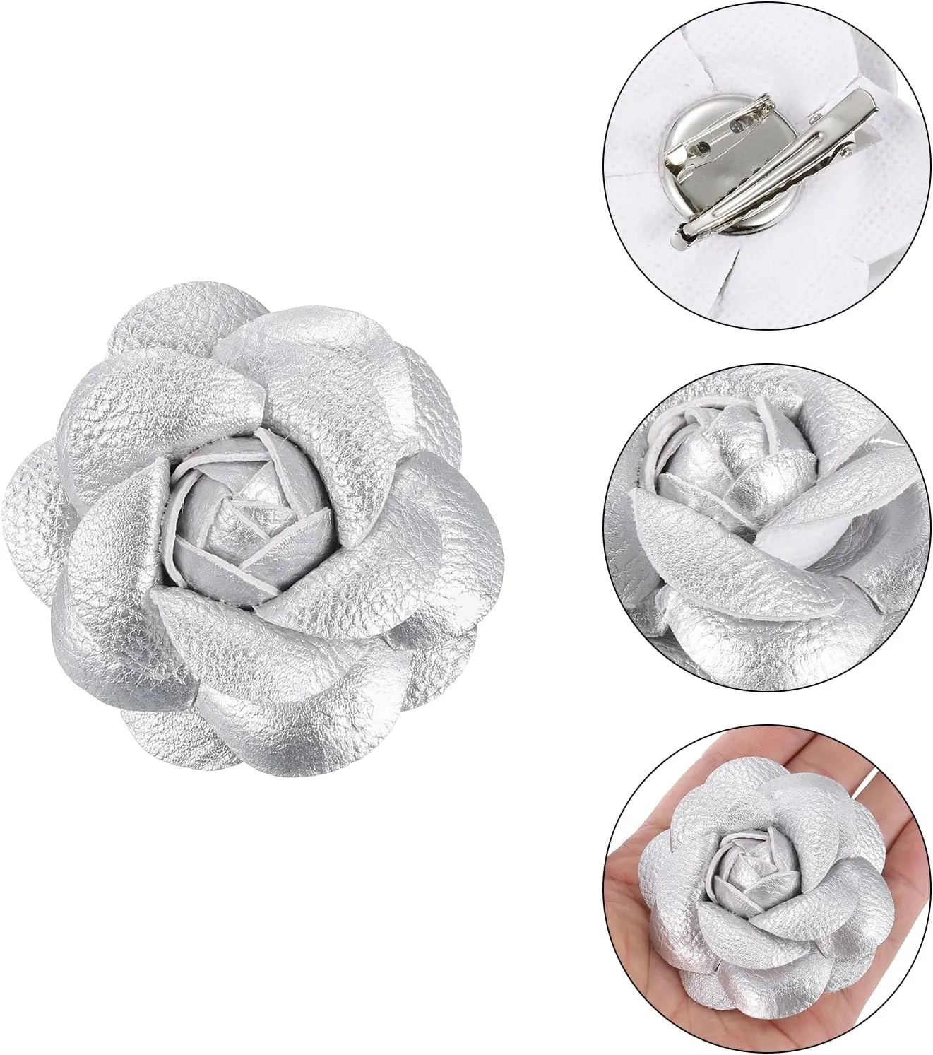 PATIKIL Flower Hair Clips, Camellia Hairpin Floral Brooches Pin Handmade Leather Flower Brooch for Lady Bridal Women Hat Dress Shirt