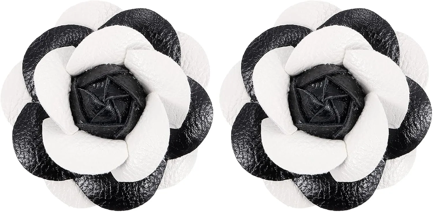 PATIKIL Flower Hair Clips, Camellia Hairpin Floral Brooches Pin Handmade Leather Flower Brooch for Lady Bridal Women Hat Dress Shirt