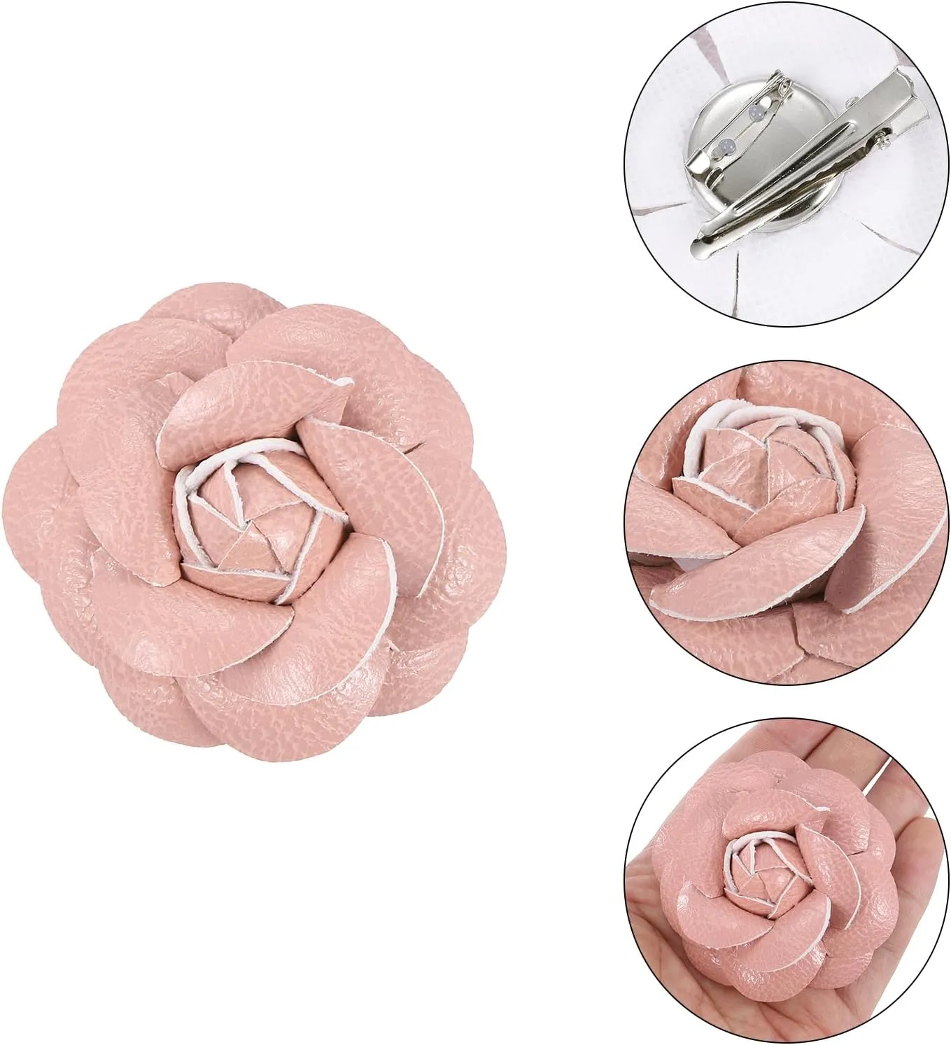 PATIKIL Flower Hair Clips, Camellia Hairpin Floral Brooches Pin Handmade Leather Flower Brooch for Lady Bridal Women Hat Dress Shirt