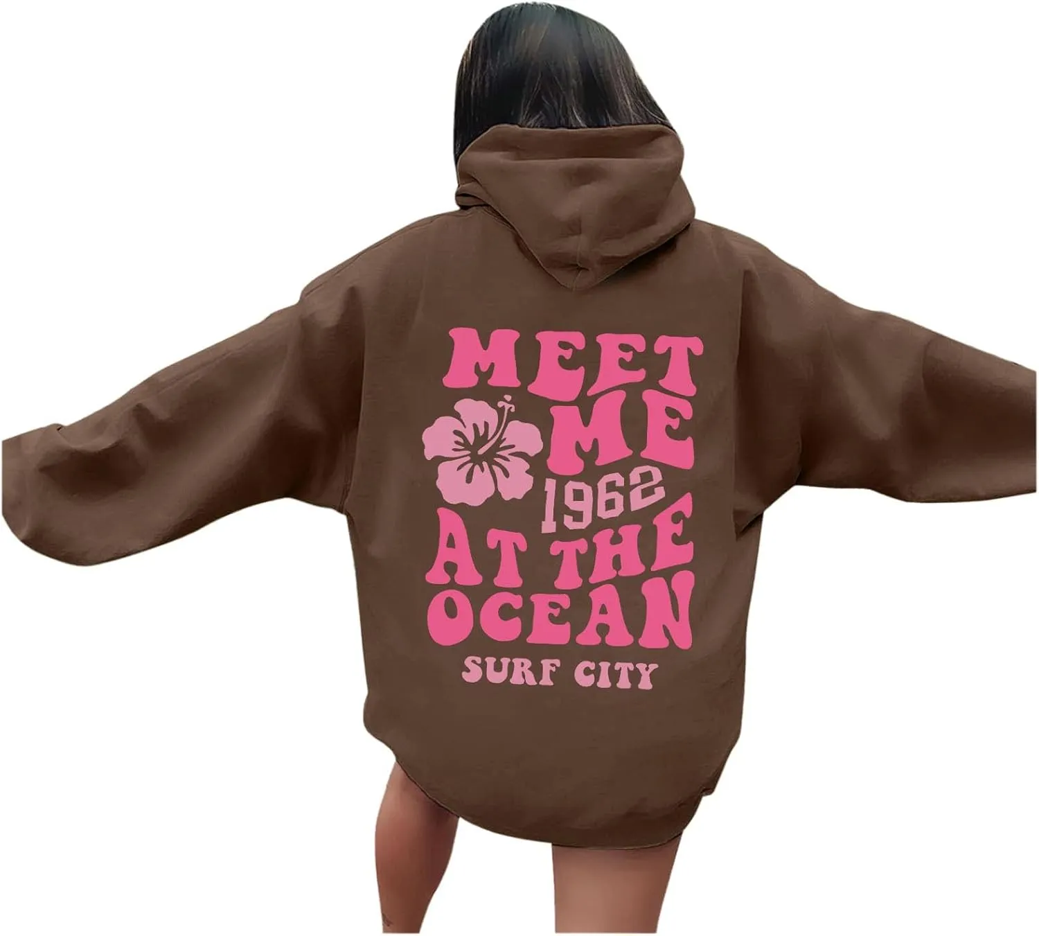 Pink Graphic Oversized Hoodies for Women Teen Girls 2024 Trendy Cute Preppy Sweatshirts Long Sleeve Y2K Tops Pullover