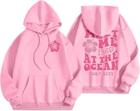 Pink Graphic Oversized Hoodies for Women Teen Girls 2024 Trendy Cute Preppy Sweatshirts Long Sleeve Y2K Tops Pullover