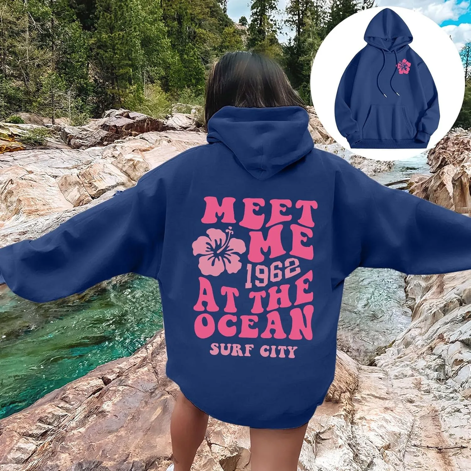 Pink Graphic Oversized Hoodies for Women Teen Girls 2024 Trendy Cute Preppy Sweatshirts Long Sleeve Y2K Tops Pullover