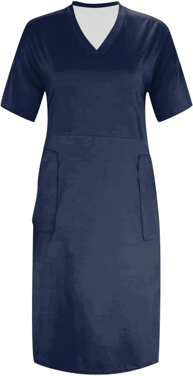 Plus Size Dresses for Curvy Women 2025 Oversized V Neck Short Sleeve Midi Dress Casual Summer T Shirt Dress w/Pockets