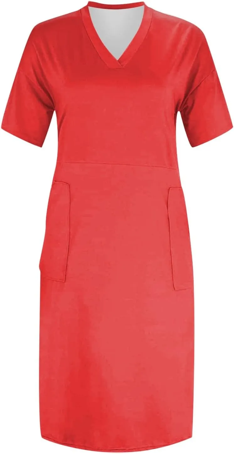 Plus Size Dresses for Curvy Women 2025 Oversized V Neck Short Sleeve Midi Dress Casual Summer T Shirt Dress w/Pockets