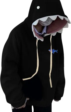 Plus Size Shark Hoodies for Women Cute Trendy Casual Drawstring Long Sleeve Hoodie Oversized Comfy Pullover Tops with Pockets