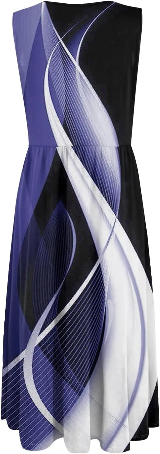 Plus Size Sleeveless Summer Dresses for Women 2025 Floral Midi Casual A-Line Beach Sundress Dress with Pockets