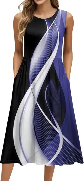 Plus Size Sleeveless Summer Dresses for Women 2025 Floral Midi Casual A-Line Beach Sundress Dress with Pockets