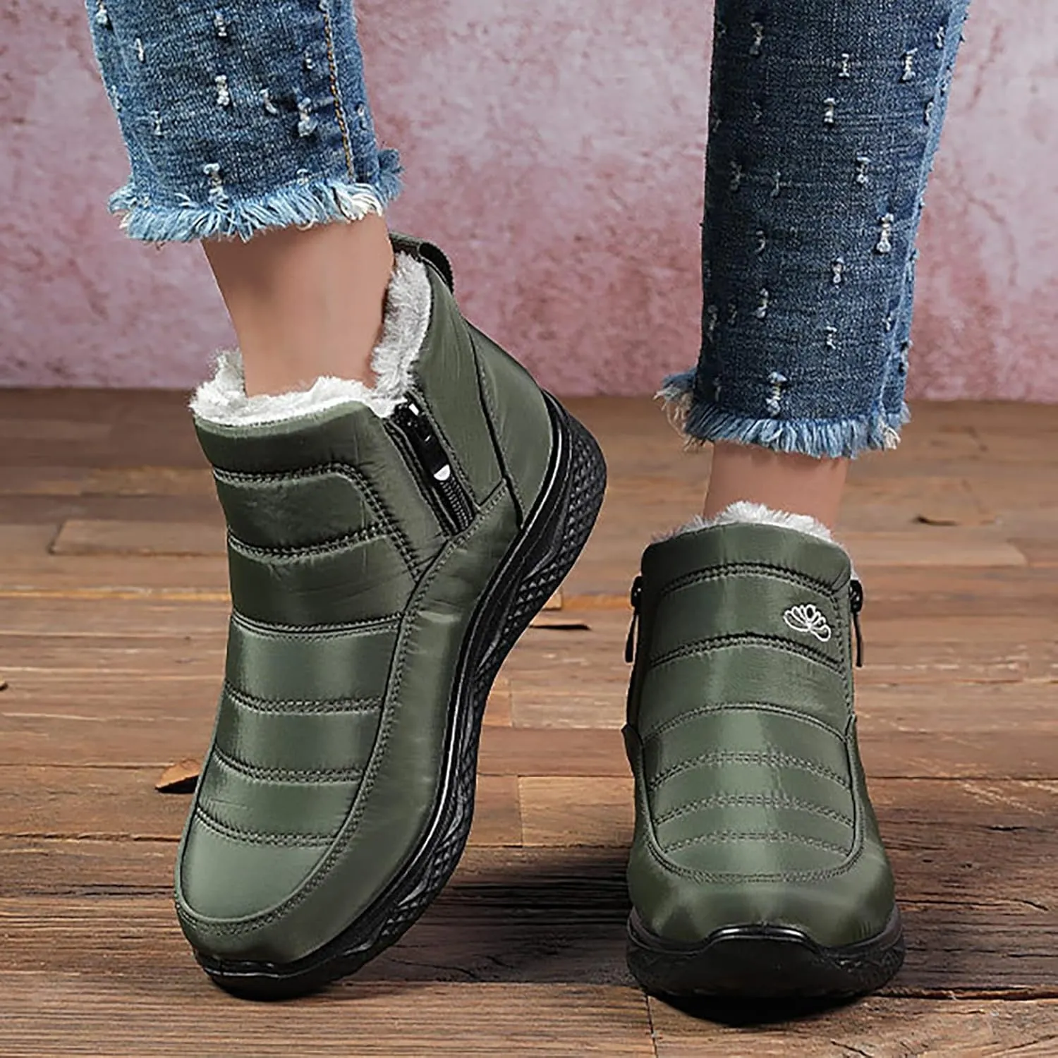 Plush Lined Winter Boots for Women Non Slip Ankle Boots for Women Low Heel Snow Boots Hiking Boots