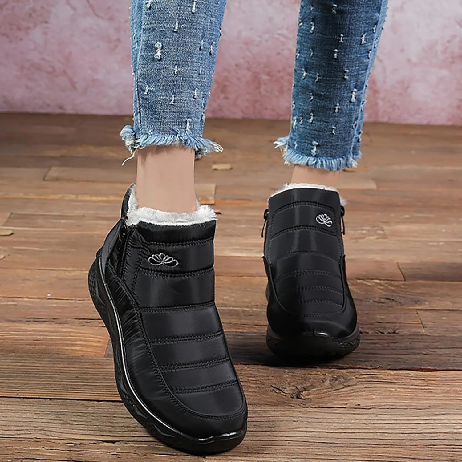 Plush Lined Winter Boots for Women Non Slip Ankle Boots for Women Low Heel Snow Boots Hiking Boots