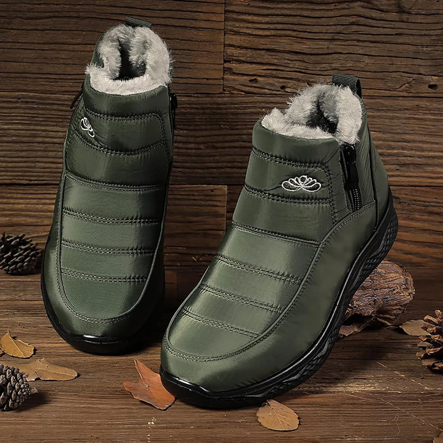 Plush Lined Winter Boots for Women Non Slip Ankle Boots for Women Low Heel Snow Boots Hiking Boots