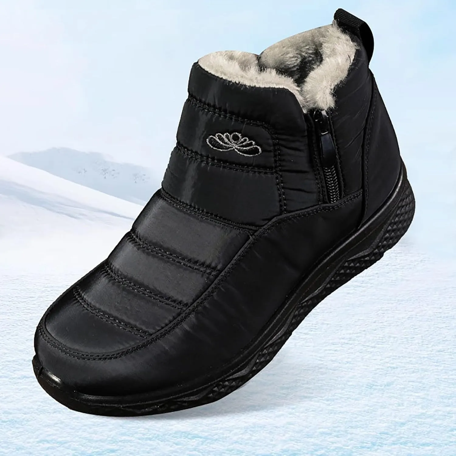 Plush Lined Winter Boots for Women Non Slip Ankle Boots for Women Low Heel Snow Boots Hiking Boots