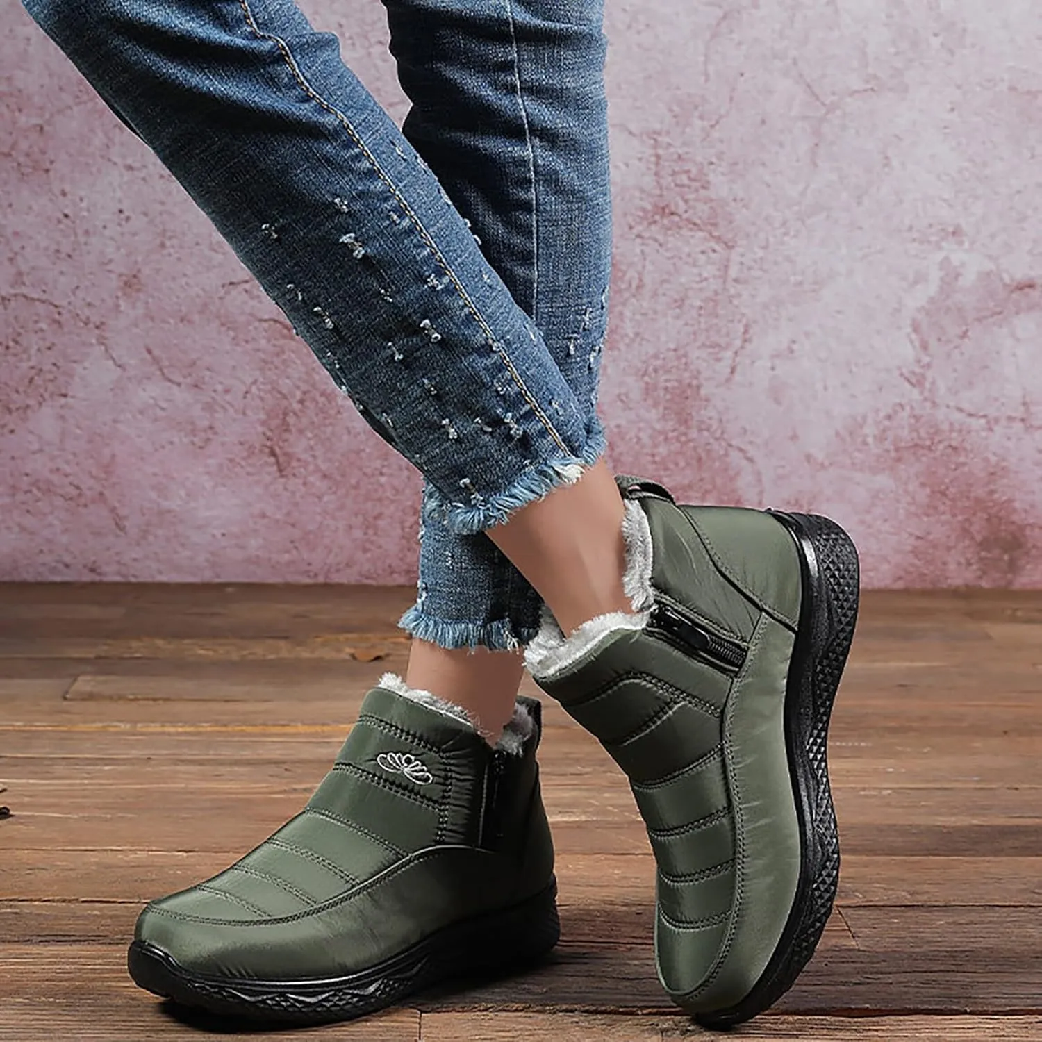 Plush Lined Winter Boots for Women Non Slip Ankle Boots for Women Low Heel Snow Boots Hiking Boots