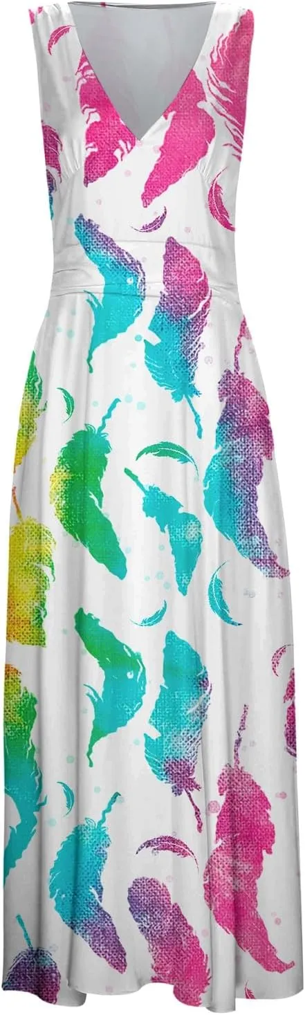 PTOLOCIF Women's Stripe Print Fashionable Casual Sleeveless Casual Pocket Print Dress Dresses Casual Fall