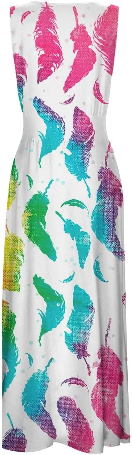PTOLOCIF Women's Stripe Print Fashionable Casual Sleeveless Casual Pocket Print Dress Dresses Casual Fall
