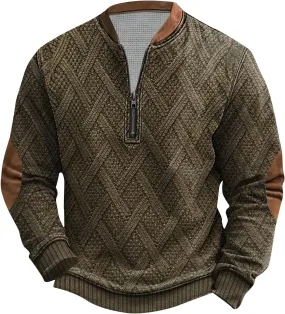 Quarter Zip Pullover Mens Sweatshirt Casual Long Sleeve Stand Collar Sweatshirts Polyester S-5Xl