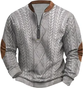 Quarter Zip Pullover Mens Sweatshirt Casual Long Sleeve Stand Collar Sweatshirts Polyester S-5Xl