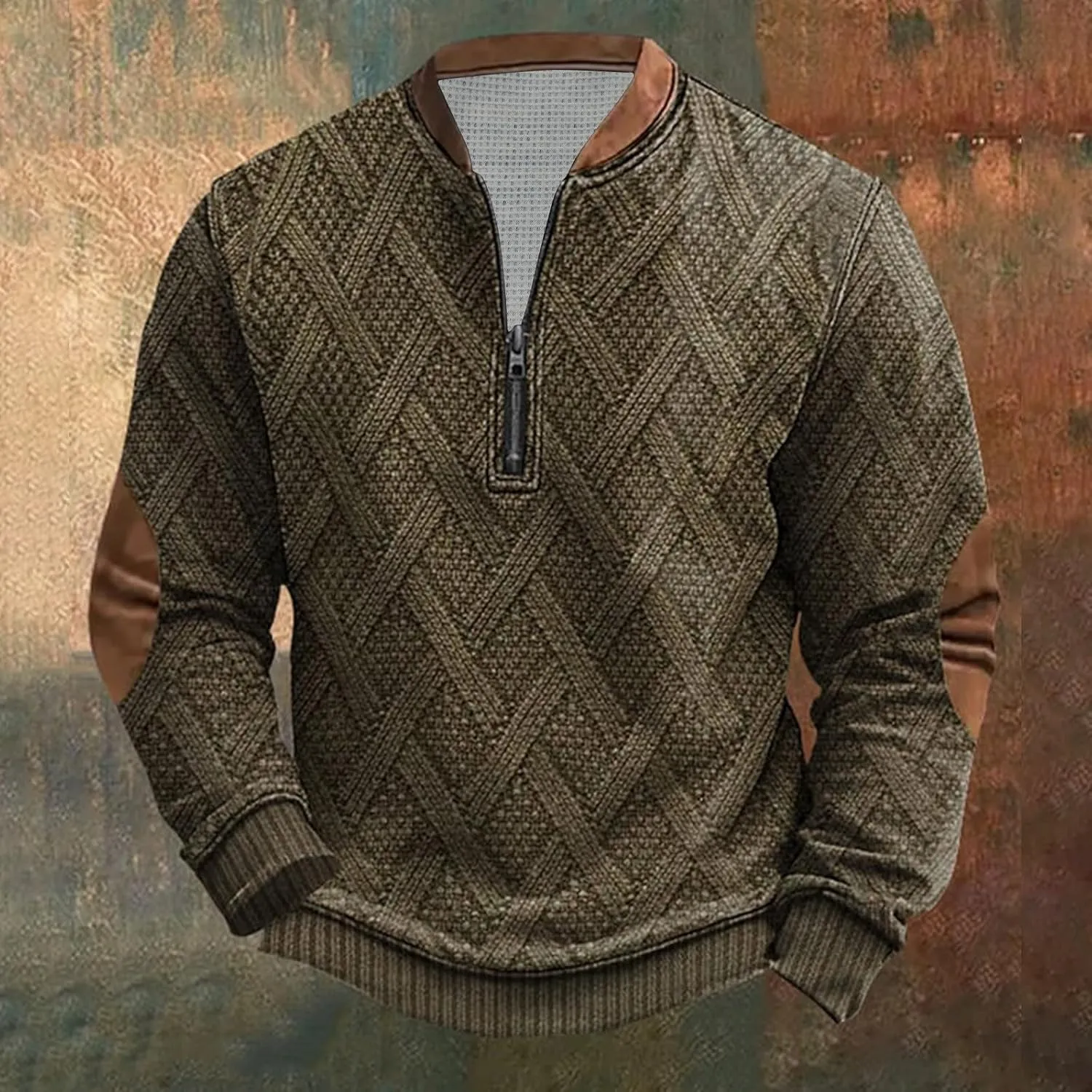 Quarter Zip Pullover Mens Sweatshirt Casual Long Sleeve Stand Collar Sweatshirts Polyester S-5Xl