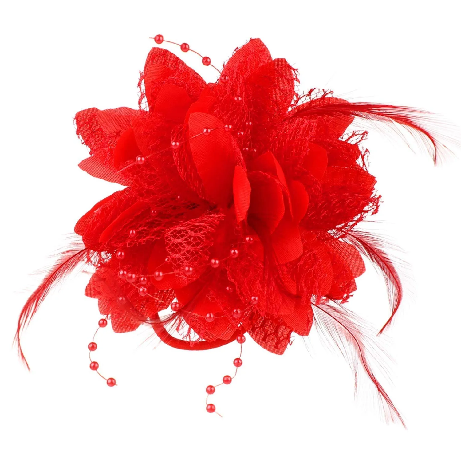 Red Flower Fascinator Feather Flower Red Hair Clip Pin Brooch Corsage Bridal Hairband Cocktail Banquet Party Wedding Accessories