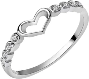 Rings for Women, Dainty Silver Hollow Heart Shape Rings, Vintage Simulation Crystal Stacking Women Non-fading Ring for Wedding Anniversary Fashion Jewelry for Mom
