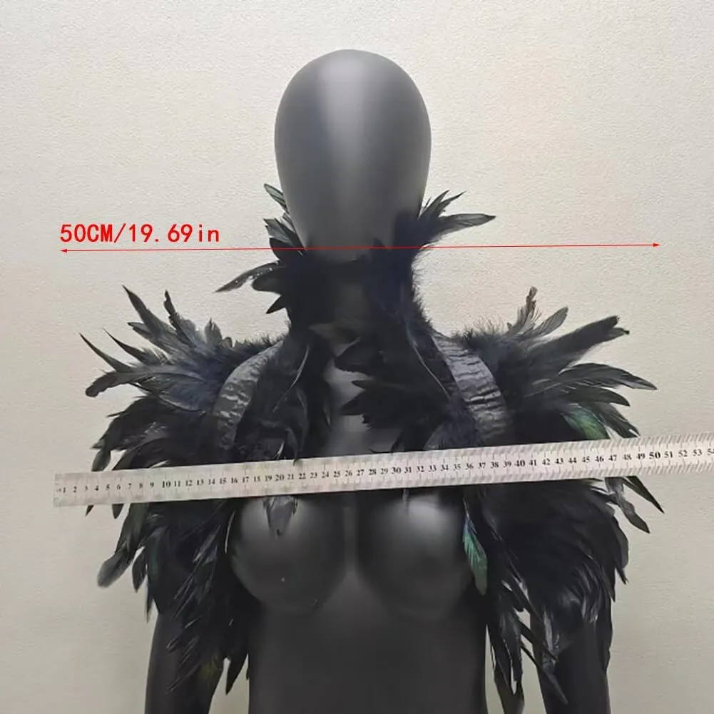SEADEAR Feather Shrug Cape Women, Feather Cloak Fluffy Feather Cape Gothic Shawl Shrug for Halloween Maleficent Costumes