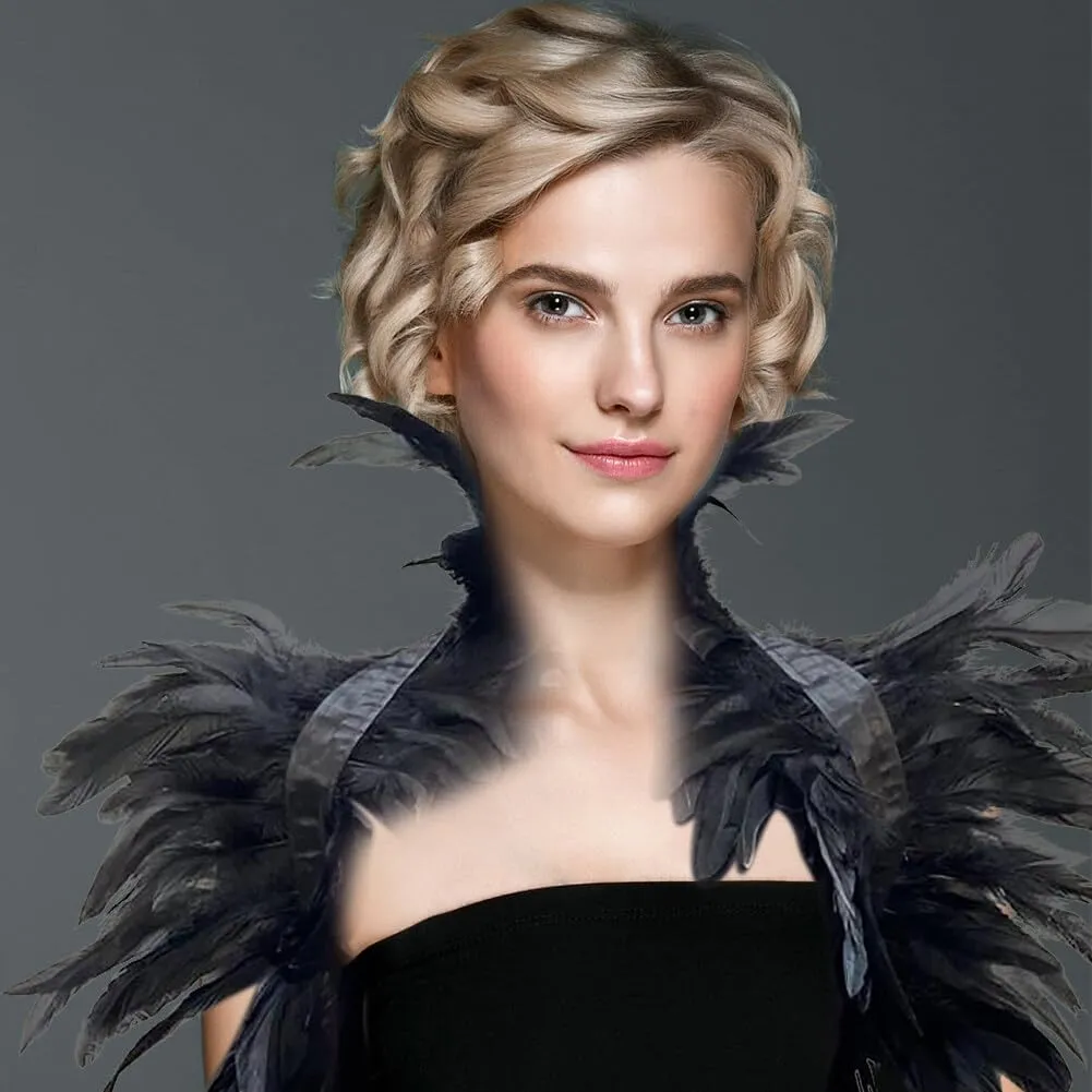 SEADEAR Feather Shrug Cape Women, Feather Cloak Fluffy Feather Cape Gothic Shawl Shrug for Halloween Maleficent Costumes