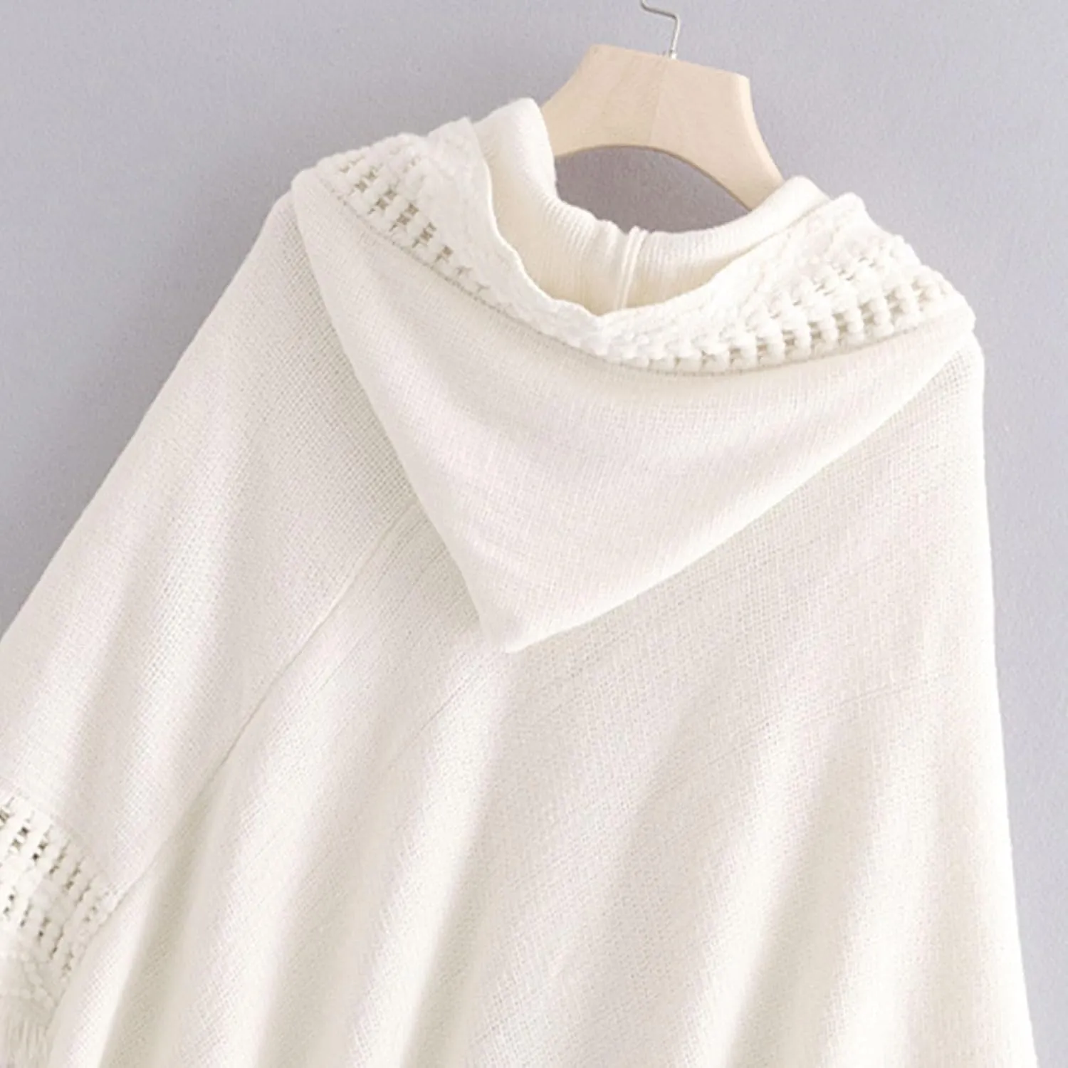 Shawl,Women Winter Knitted Hooded Poncho Cape Solid Color Crochet Fringed Shawl Wrap Oversized Pullover Cloak Sweater