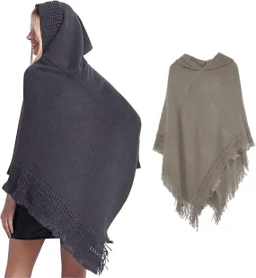 Shawl,Women Winter Knitted Hooded Poncho Cape Solid Color Crochet Fringed Shawl Wrap Oversized Pullover Cloak Sweater