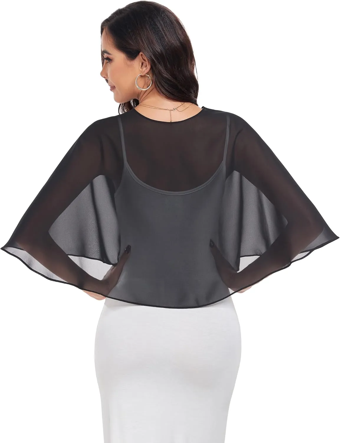Sheer Shawls and Wraps for Formal Evening Party Chiffon V Neck Capelets for Women Wedding Guest Shawl