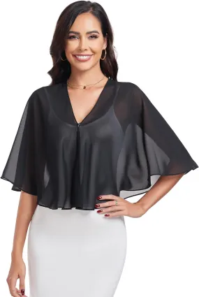 Sheer Shawls and Wraps for Formal Evening Party Chiffon V Neck Capelets for Women Wedding Guest Shawl