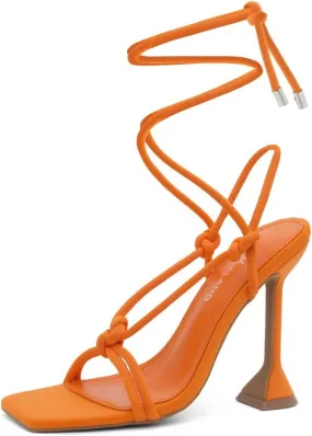 Shoe Land SL-Melody Women's Lace-Up Heels, Dressy Strappy High Heel Sandals, Square Open Toe with Tie-Up Ankle Wrap  Stiletto Heels for Prom, Party, and Wedding