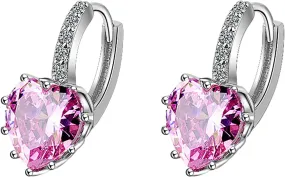 Silver Heart Earrings 925 Sterling Silver Colorful Cubic Zirconia Small Hoop Earrings Hypoallergenic Jewelry Gifts