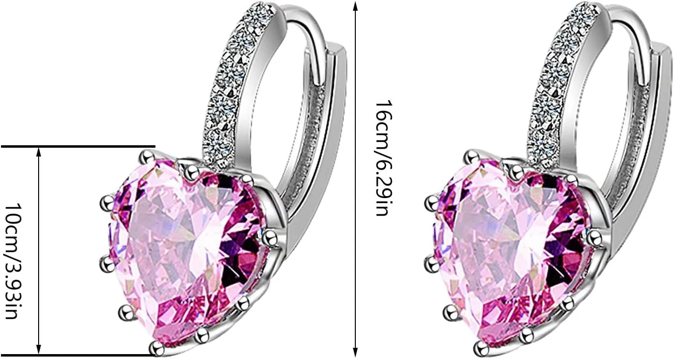 Silver Heart Earrings 925 Sterling Silver Colorful Cubic Zirconia Small Hoop Earrings Hypoallergenic Jewelry Gifts
