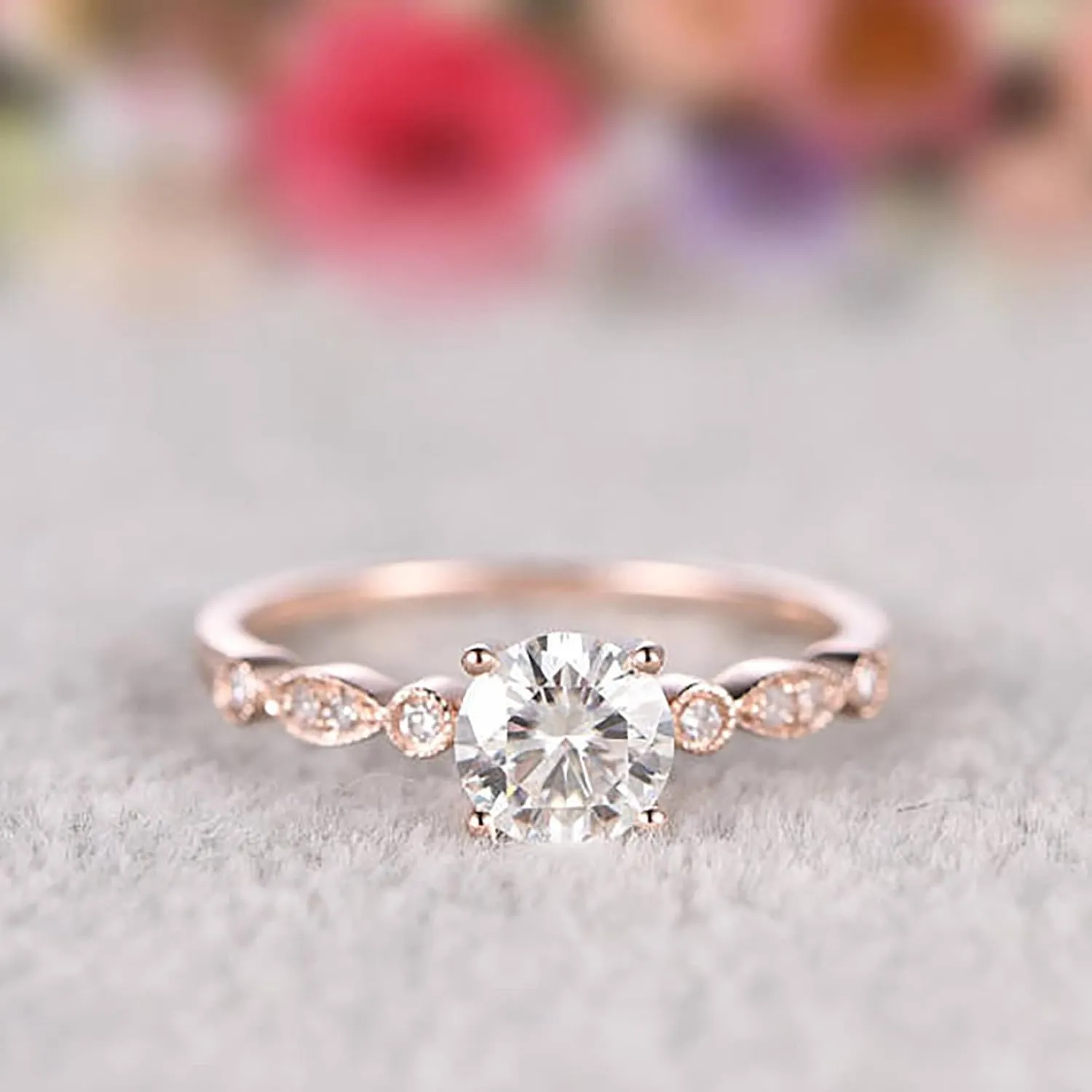 Simulated Diamond Engagement Ring,925 Sterling Silver Cubic Zirconia Wedding Bands for Her Anniversary Promise Rose Gold Ring