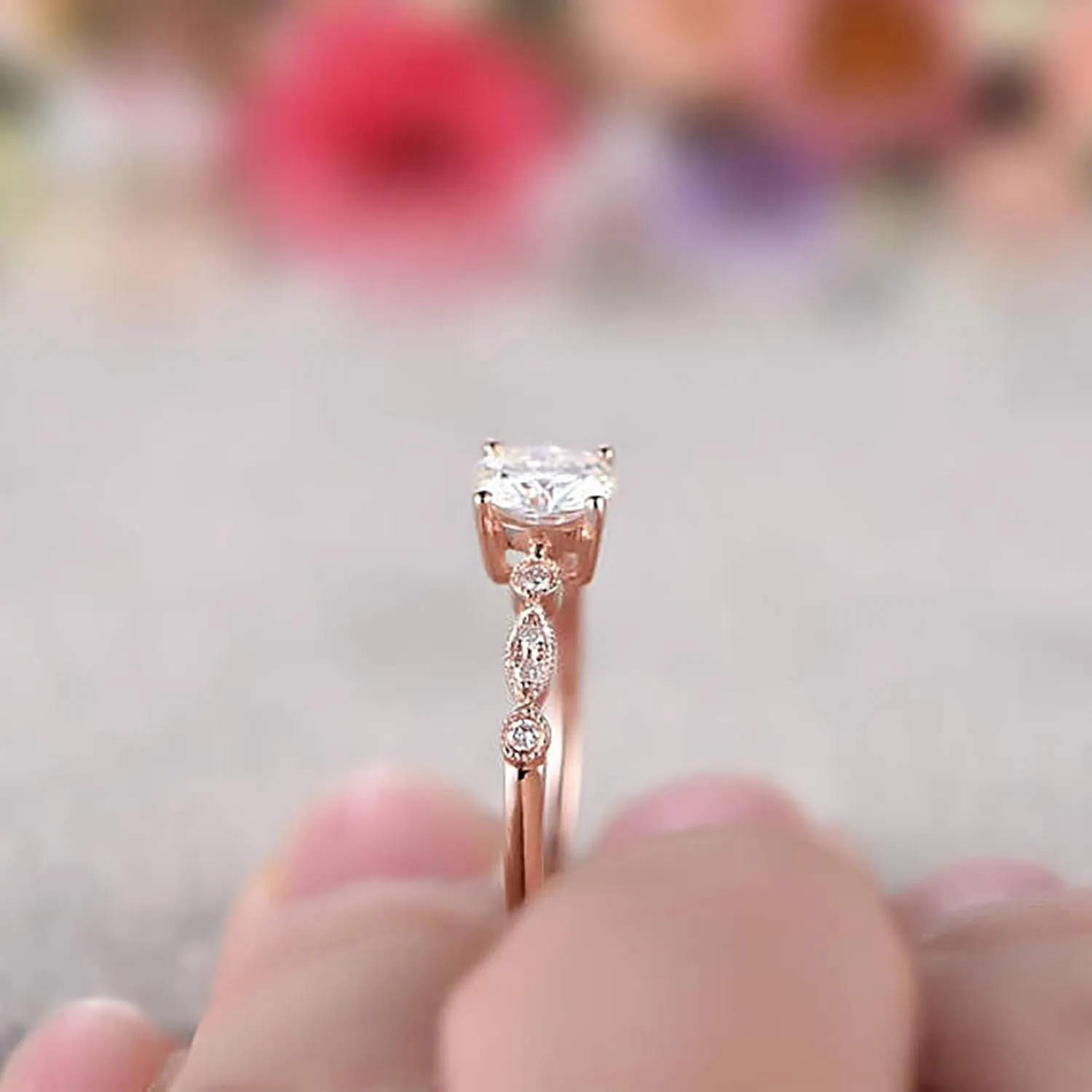 Simulated Diamond Engagement Ring,925 Sterling Silver Cubic Zirconia Wedding Bands for Her Anniversary Promise Rose Gold Ring