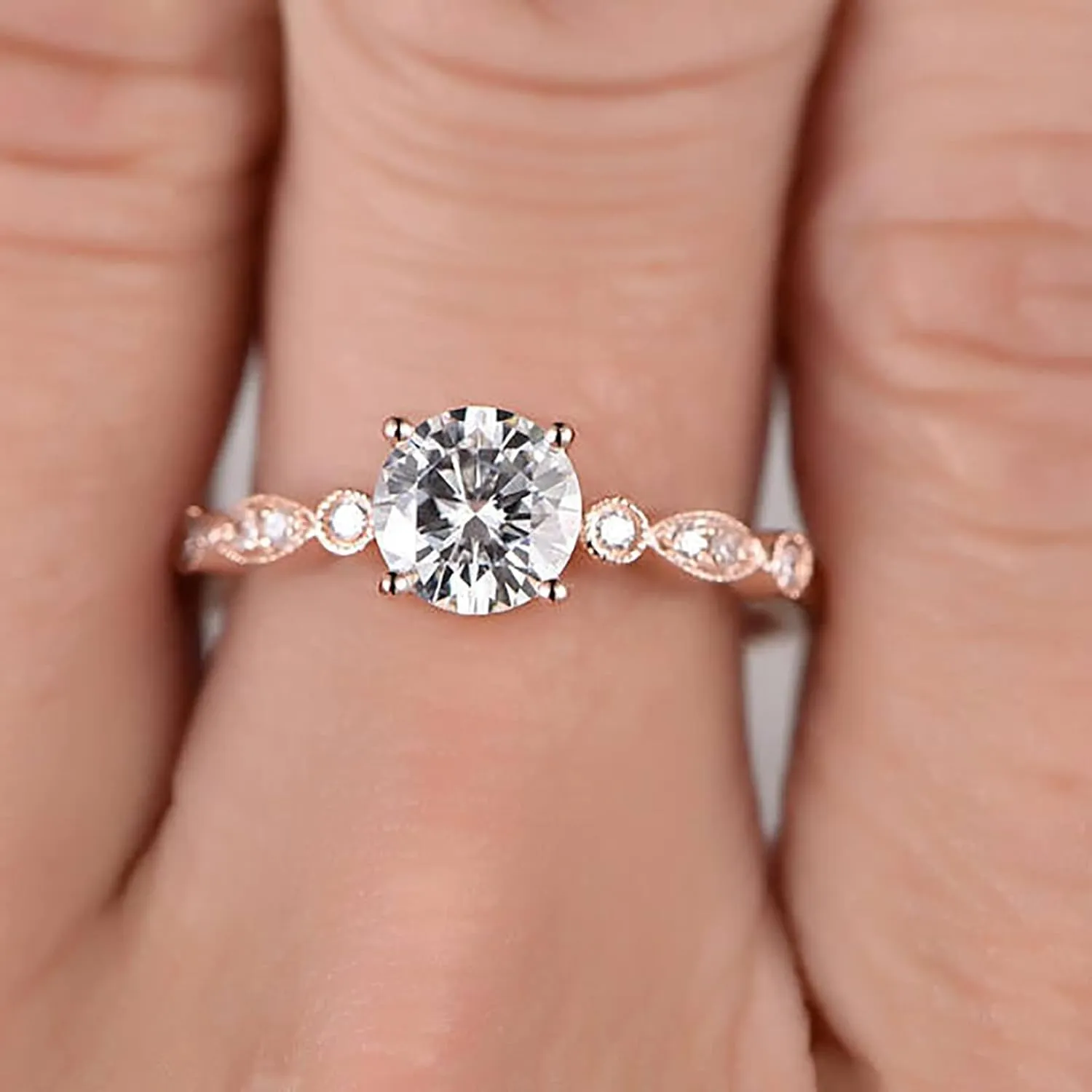 Simulated Diamond Engagement Ring,925 Sterling Silver Cubic Zirconia Wedding Bands for Her Anniversary Promise Rose Gold Ring