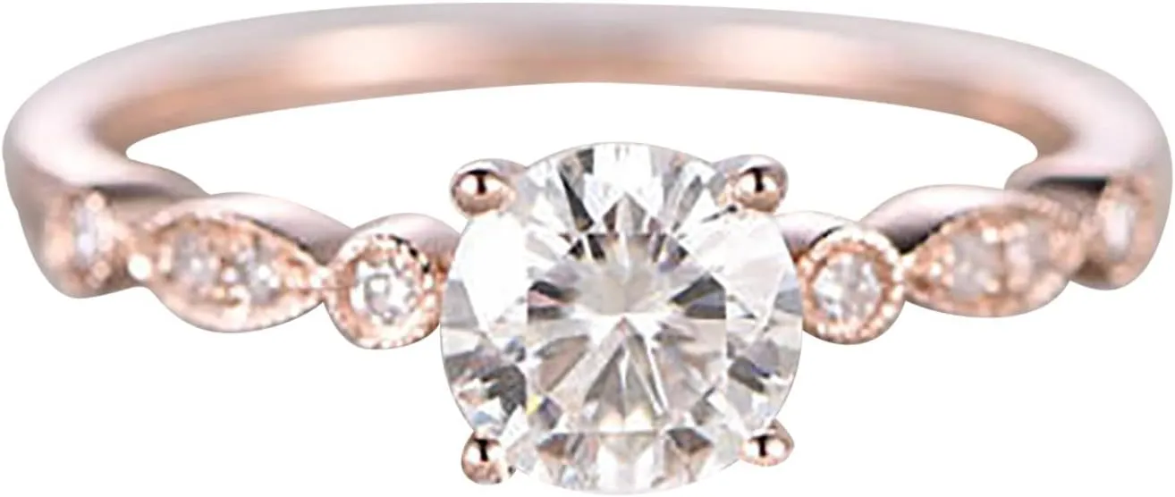 Simulated Diamond Engagement Ring,925 Sterling Silver Cubic Zirconia Wedding Bands for Her Anniversary Promise Rose Gold Ring