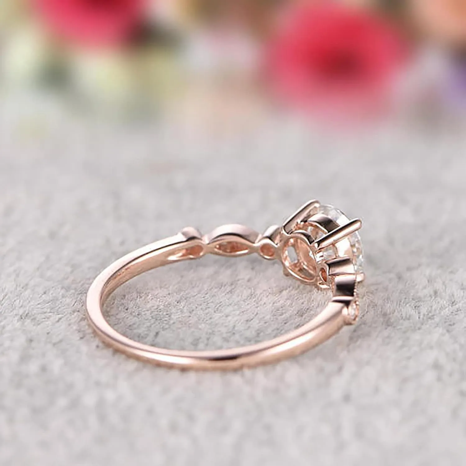 Simulated Diamond Engagement Ring,925 Sterling Silver Cubic Zirconia Wedding Bands for Her Anniversary Promise Rose Gold Ring