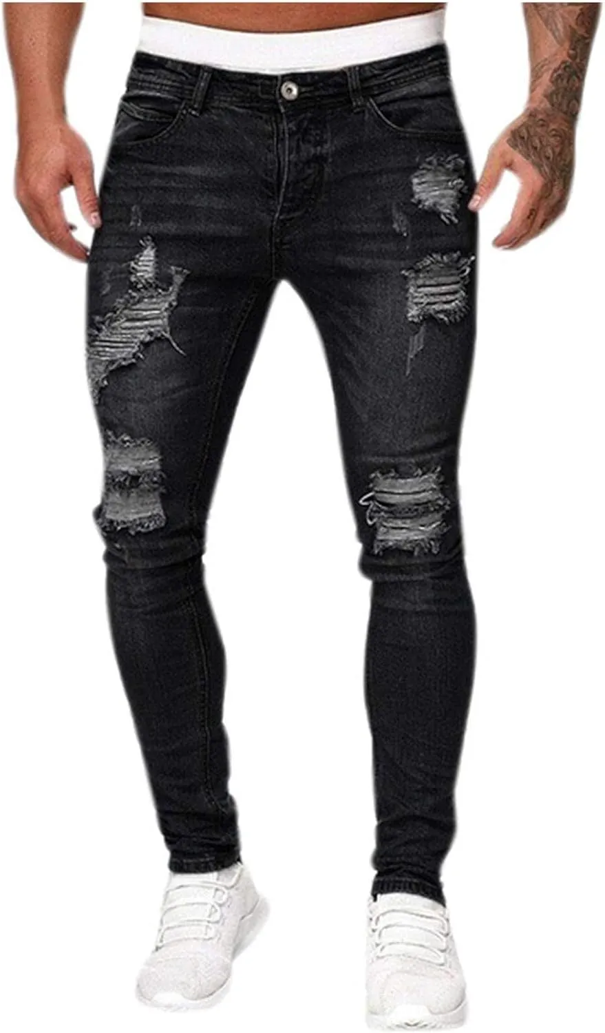Slim Fit Ripped Jeans for Men Fashion Design Frayed Skinny Comfort Streetwear Denim Pants Stretch Fit Low Rise Jeans