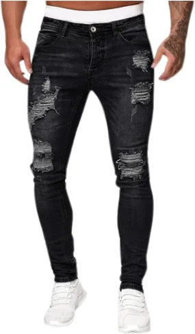 Slim Fit Ripped Jeans for Men Fashion Design Frayed Skinny Comfort Streetwear Denim Pants Stretch Fit Low Rise Jeans