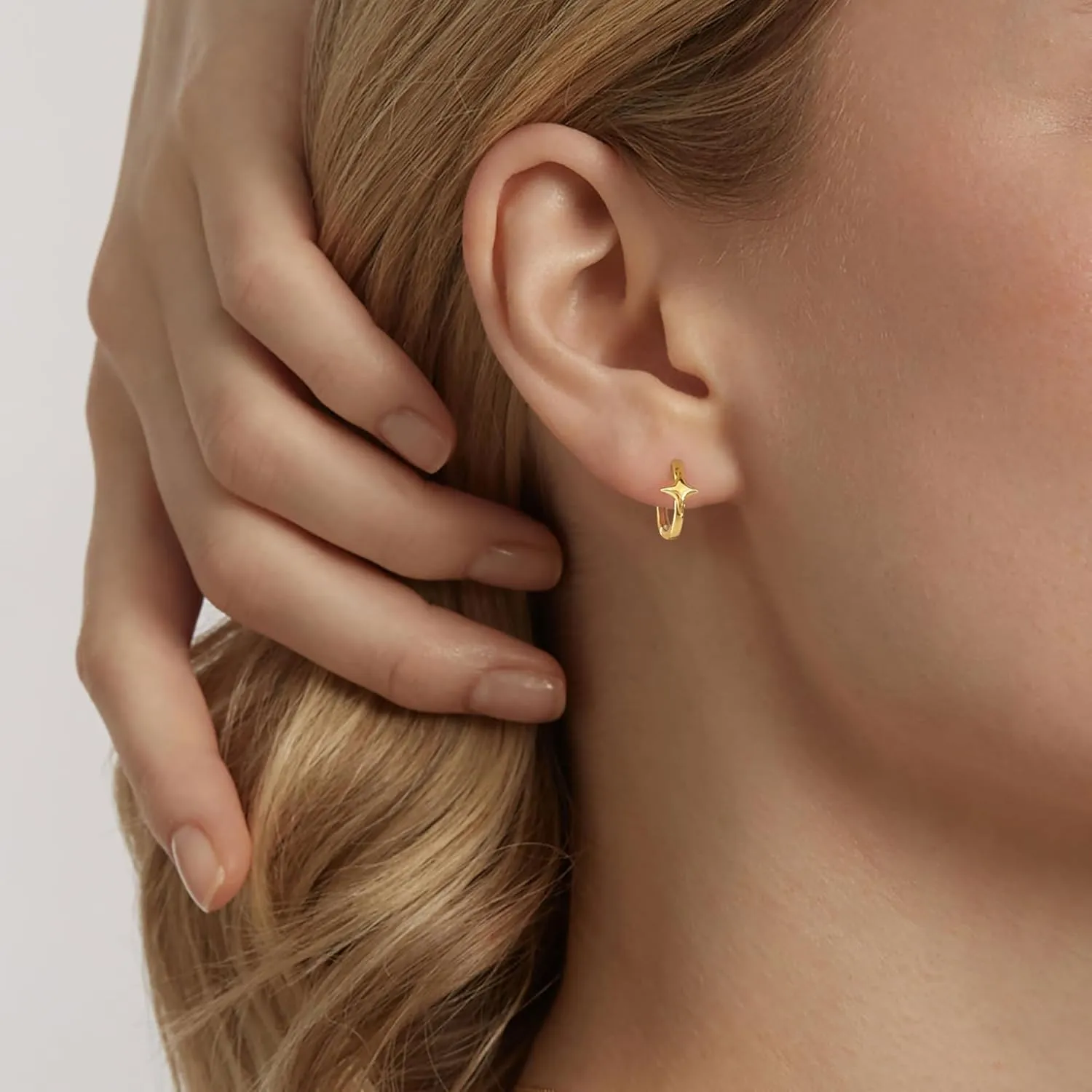 Small Gold Hoop Earrings for Women 925 Sterling Silver Post 14K Gold Plated Lightweight Hypoallergenic Star Huggie Earrings for Women