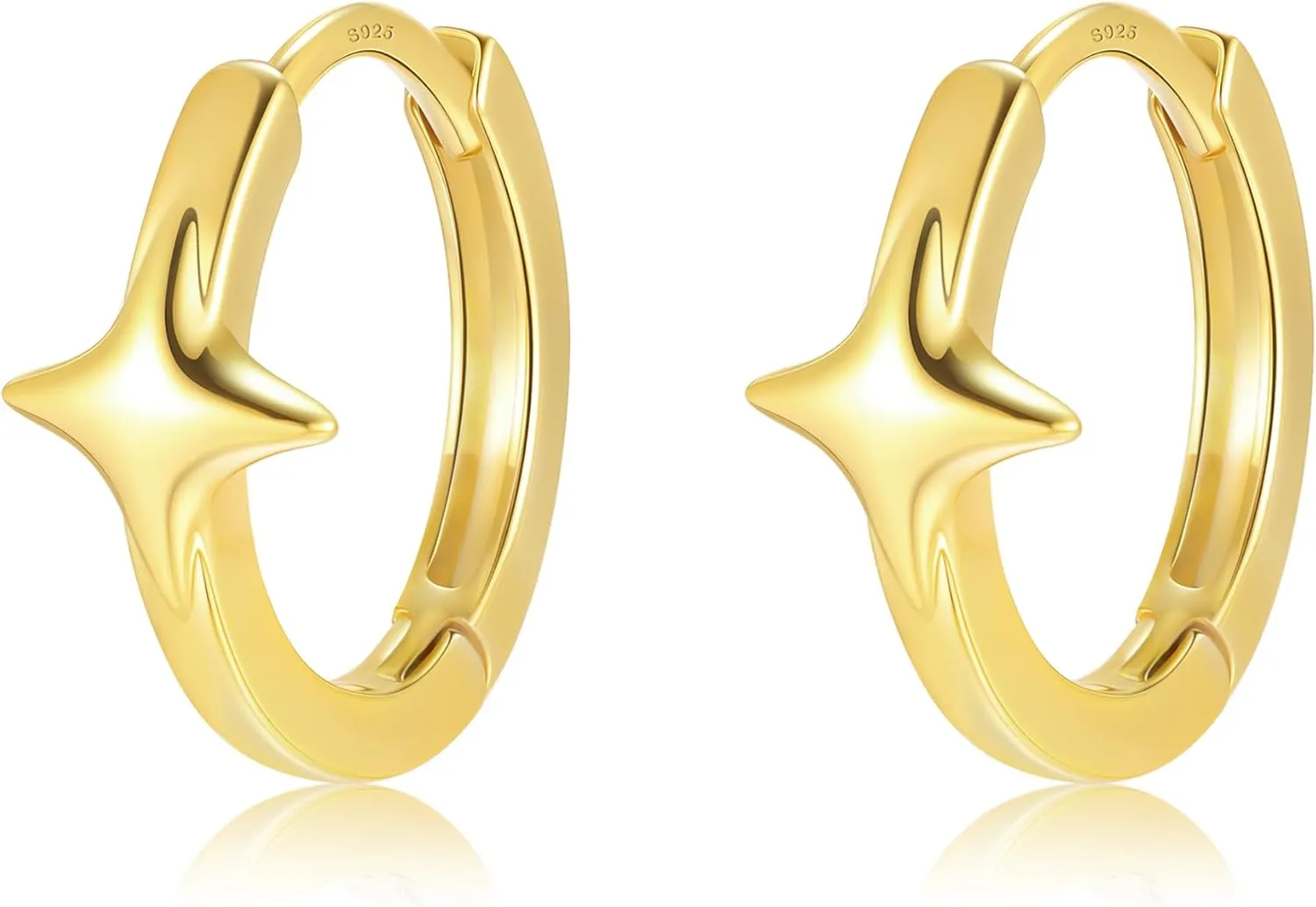 Small Gold Hoop Earrings for Women 925 Sterling Silver Post 14K Gold Plated Lightweight Hypoallergenic Star Huggie Earrings for Women